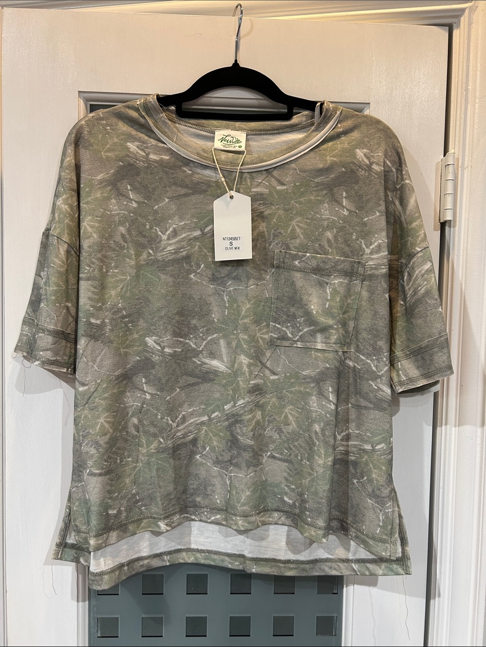 Washed Olive Green Short Sleeve Pocket Tee by No Brand